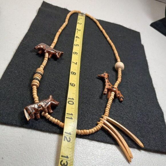 Safari Boho Wooden Animals & Beaded Necklace Wired Beaded Wood/Ceramic Bracelet - Picture 4 of 5